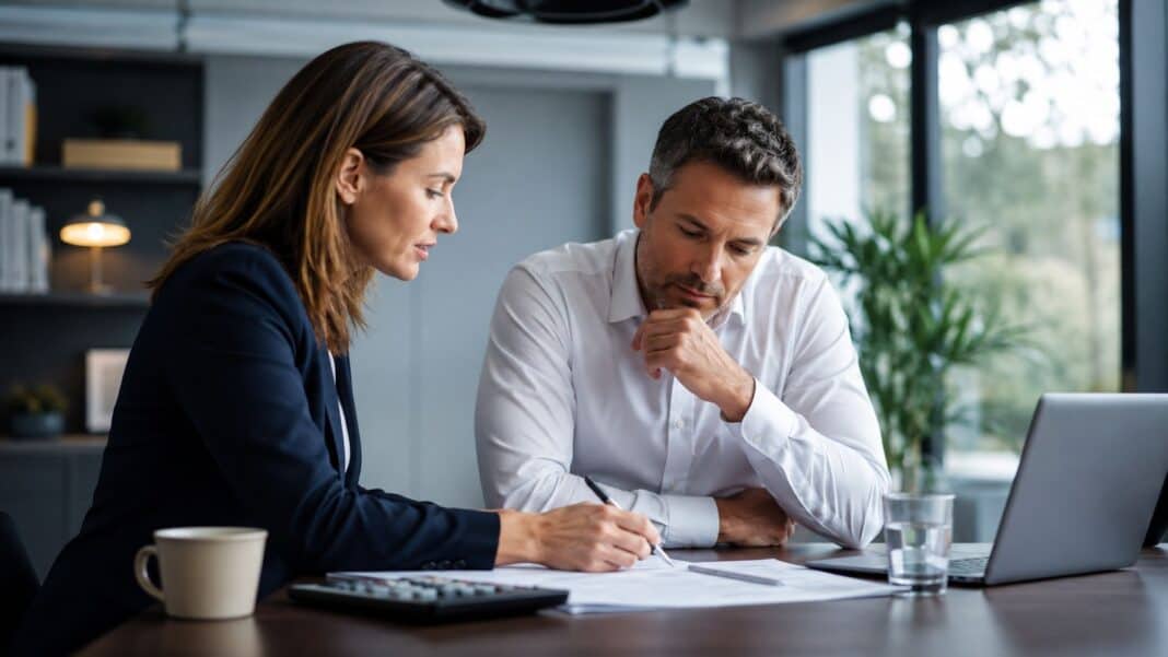 Betriebliche Altersvorsorge einfach erklärt: Lohnt sich bAV wirklich für Arbeitnehmer? Arbeitnehmer prüft Unterlagen zur betrieblichen Altersvorsorge am Schreibtisch