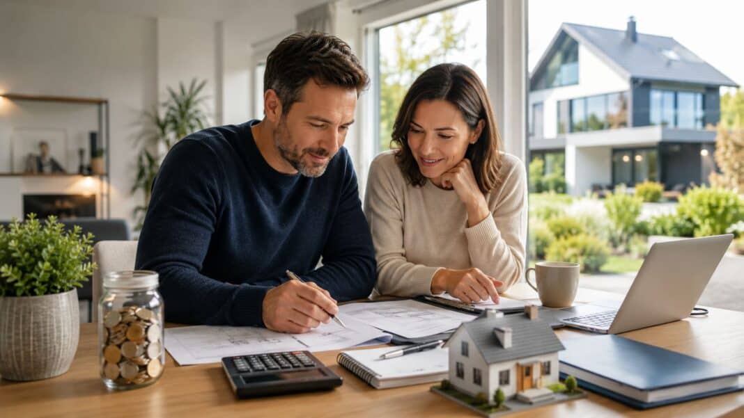 Eigenkapital bei der Baufinanzierung: Wie viel ist sinnvoll? Familie prüft Finanzierungsunterlagen für den Immobilienkauf