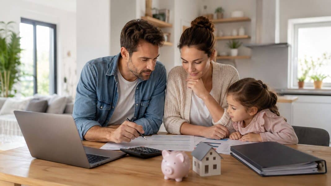 Familie finanziell absichern: Diese 7 Risiken solltest du zuerst prüfen Familie plant gemeinsam ihre finanzielle Sicherheit am Küchentisch