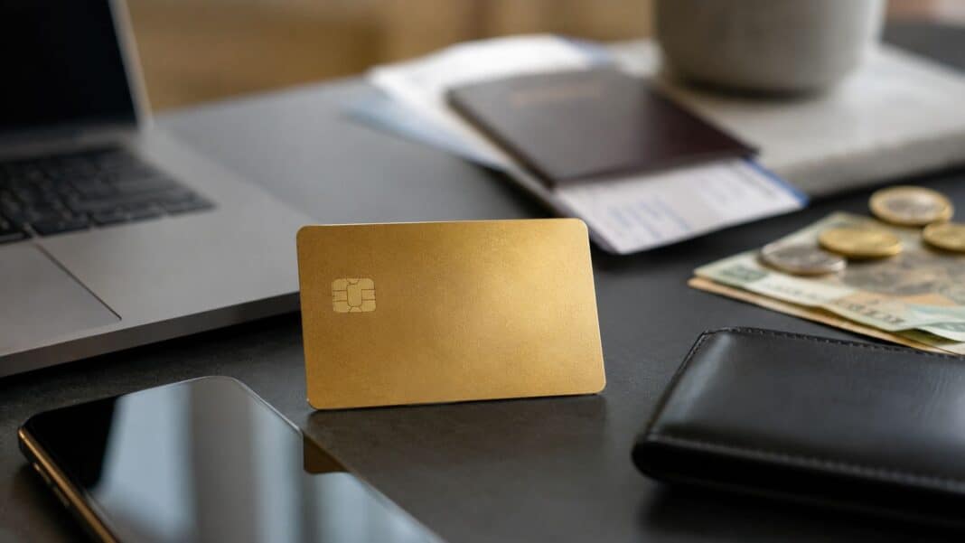 Gebührenfrei Mastercard Gold: Wann sich die Kreditkarte lohnt – und wo die Kostenfalle liegt Kreditkarte auf Reiseunterlagen mit Smartphone und Geldbörse auf modernem Schreibtisch