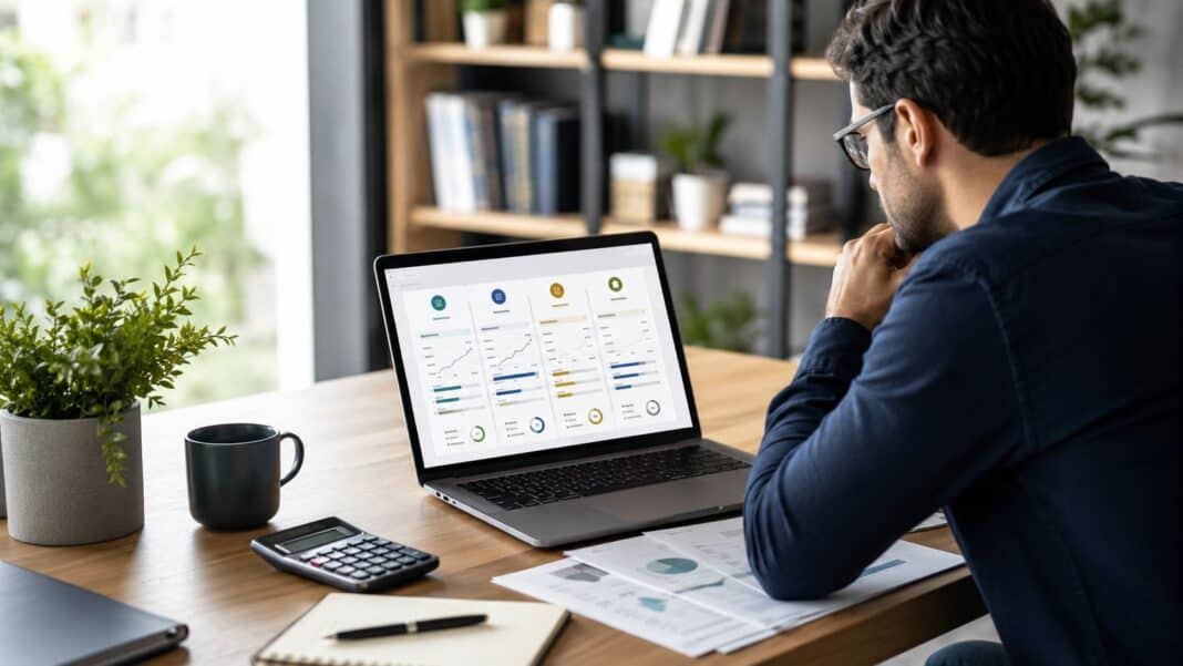 Kreditvergleich 2026: So findest du den günstigsten Kredit ohne teure Fehler Seriöse Kreditentscheidung am Schreibtisch mit Finanzunterlagen und Laptop
