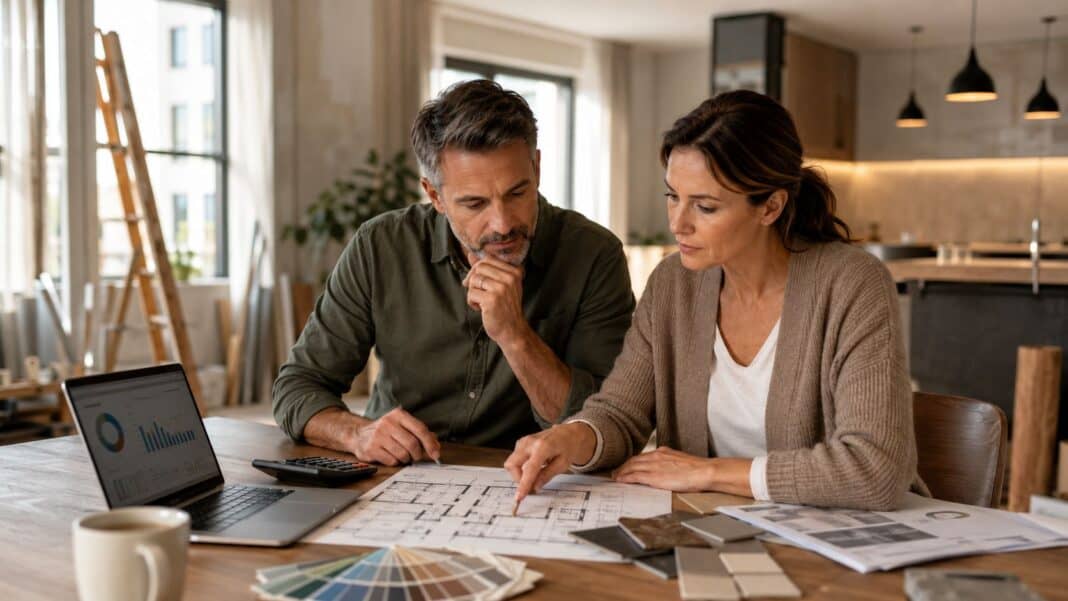 Modernisierungskredit oder Baufinanzierung: Welche Finanzierung für Sanierung und Renovierung besser passt Eigentümer plant die Finanzierung einer modernen Haussanierung am Küchentisch