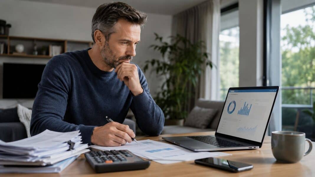 Online Kredit 2026: So findest du einen günstigen Kredit, ohne in Kostenfallen zu geraten Seriöse Online-Kreditentscheidung am Laptop mit Haushaltsplan und Bankunterlagen