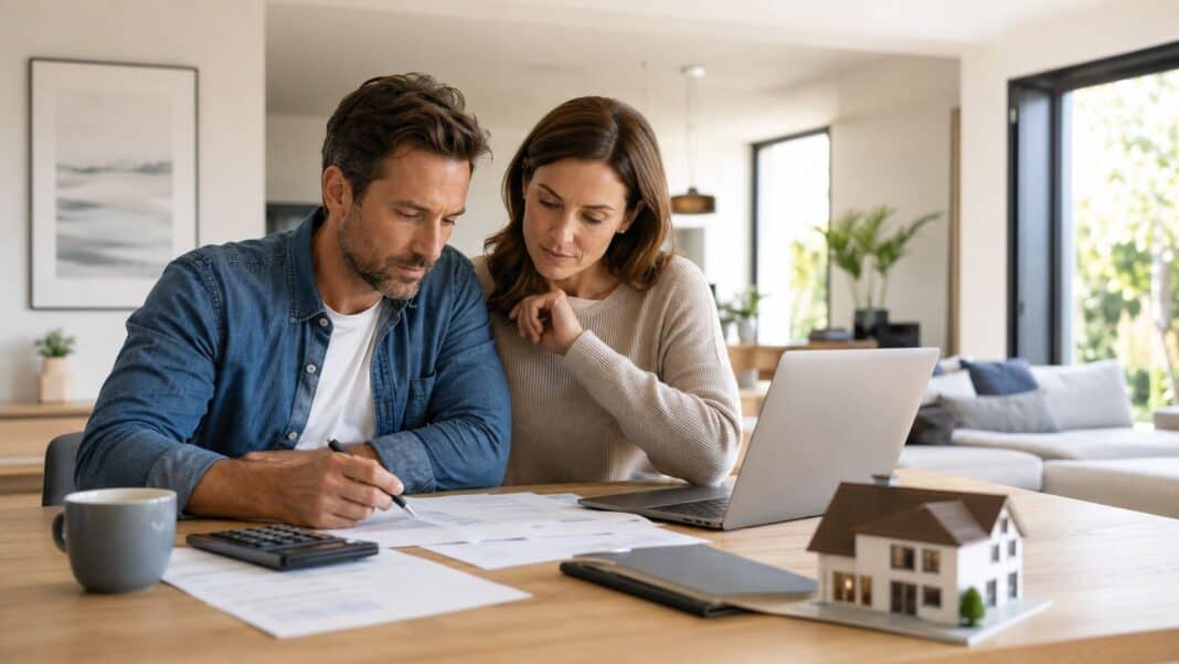 Tilgung bei der Baufinanzierung 2026: Wie viel du wirklich zurückzahlen solltest, damit die Restschuld nicht zur Falle wird Familie prüft Baufinanzierung und Tilgungsplan am Wohnzimmertisch