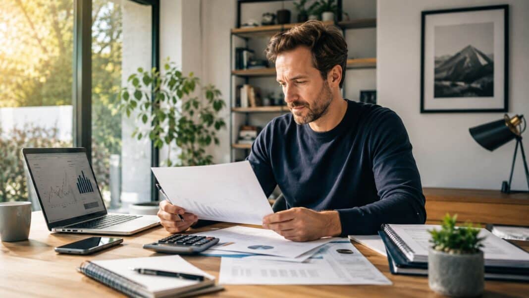 Vorsorge für Selbstständige: Diese Absicherungen solltest du wirklich zuerst prüfen Selbstständige Person prüft Vorsorgeunterlagen am Schreibtisch