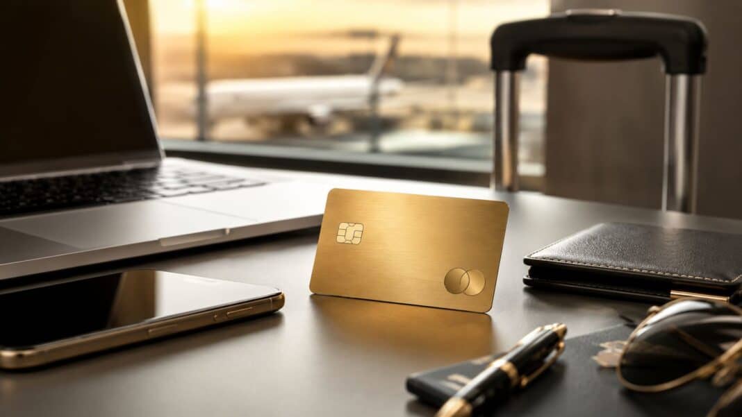 Gebührenfrei Mastercard Gold im Test: Vorteile, Nachteile und wichtige Erfahrungen im Überblick Goldene Kreditkarte auf Reiseunterlagen und Smartphone im modernen 16:9 Finanzmotiv