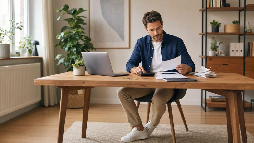 Selbstständigkeit & Steuern 2026: Was Gründer, Freelancer und Kleinunternehmer wirklich wissen müssen Selbstständiger bei der sorgfältigen Steuer- und Finanzplanung im modernen Büro