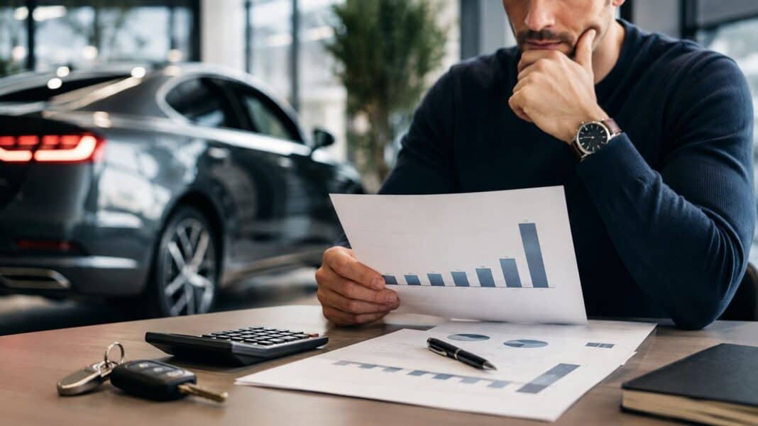 Autokredit mit Schlussrate: Wann Ballonfinanzierung sinnvoll ist – und wann sie teuer wird Autofinanzierung mit Fahrzeugschlüssel, Kreditunterlagen und Taschenrechner