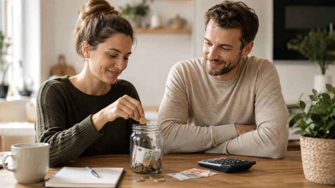 Kleine Beträge sparen: Warum 5, 10 oder 20 Euro im Monat trotzdem wichtig sind Kleine Geldbeträge werden regelmäßig in ein Sparglas für den Aufbau einer finanziellen Reserve gelegt