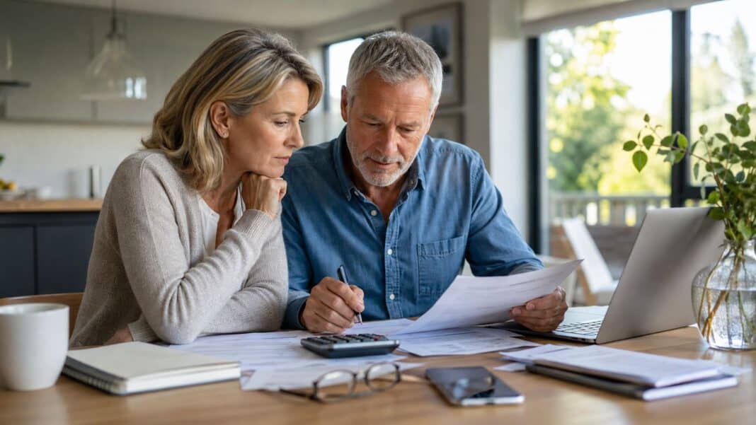 Rentenlücke berechnen: Wie groß ist meine Rentenlücke? Finanzplanung für den Ruhestand mit Rentenunterlagen, Haushaltsbudget und Taschenrechner