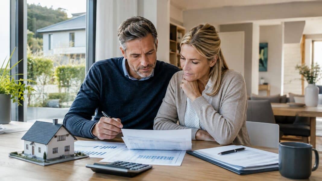 Baufinanzierung mit Tilgungsplan, Immobilienmodell und Finanzierungsunterlagen
